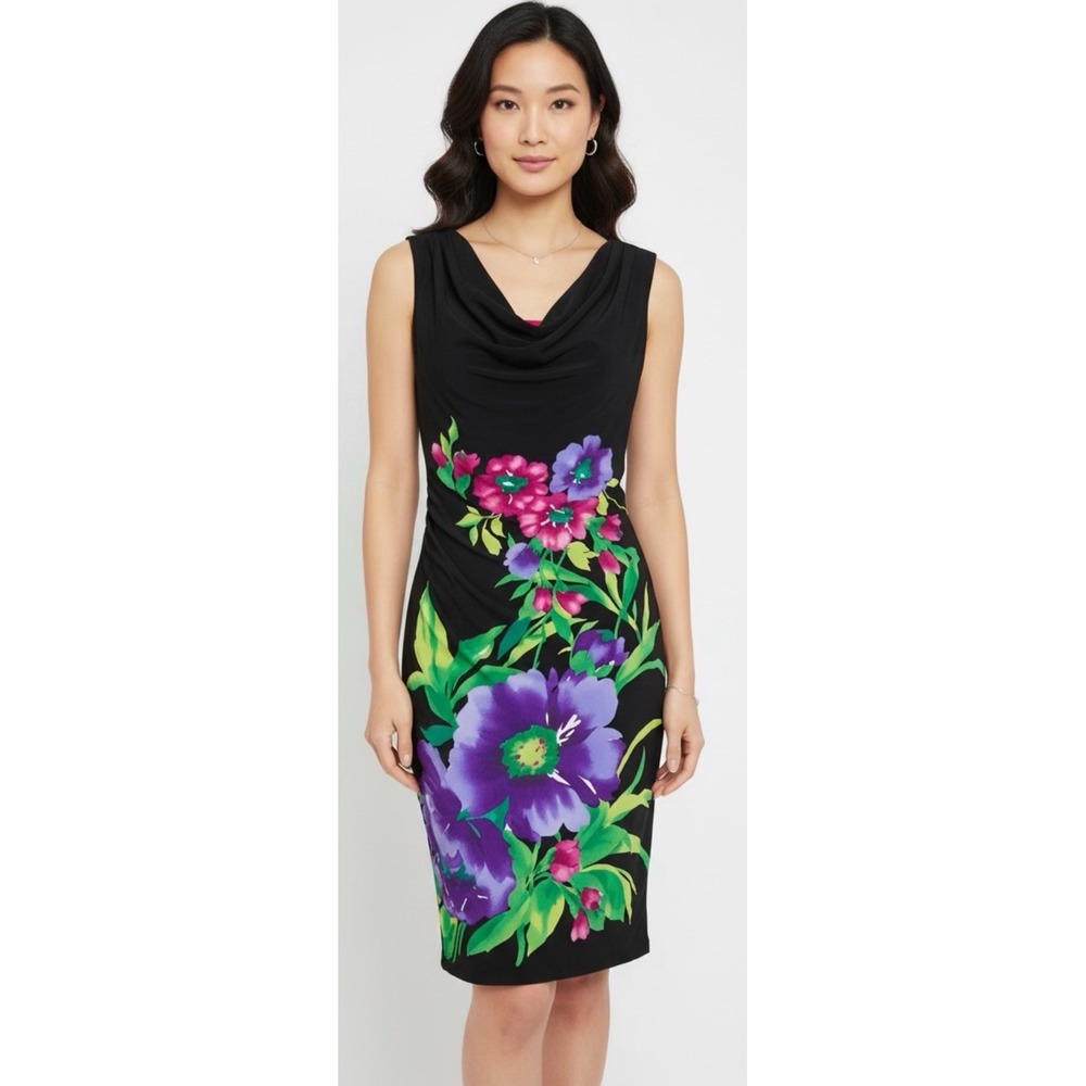 (…6)RONNI NICOLE BLACK FLORAL DRESS LADIES SIZE 10 PRE-LOVED Size 10